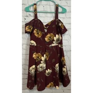 MINE Burgundy Floral Cold Shoulder Crisscross Neckline Dress XL
